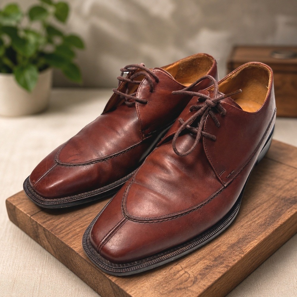 Mezlan Derby Shoes Mens 10.5M Brown Leather Split Toe Apron Front Spain Torello